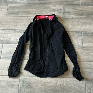 Cotton stretch black button front shirt